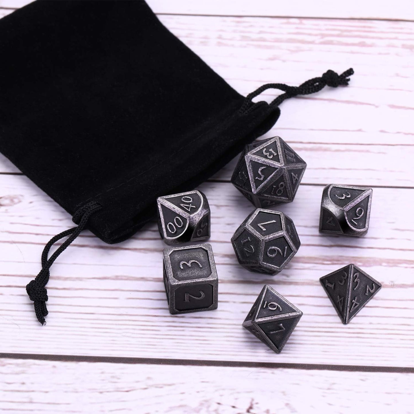 7 Pieces Metal Dices Set DND Game Polyhedral Solid Metal D&D Dice Set with Storage Bag and Zinc Alloy with Enamel for Role Playing Game Dung