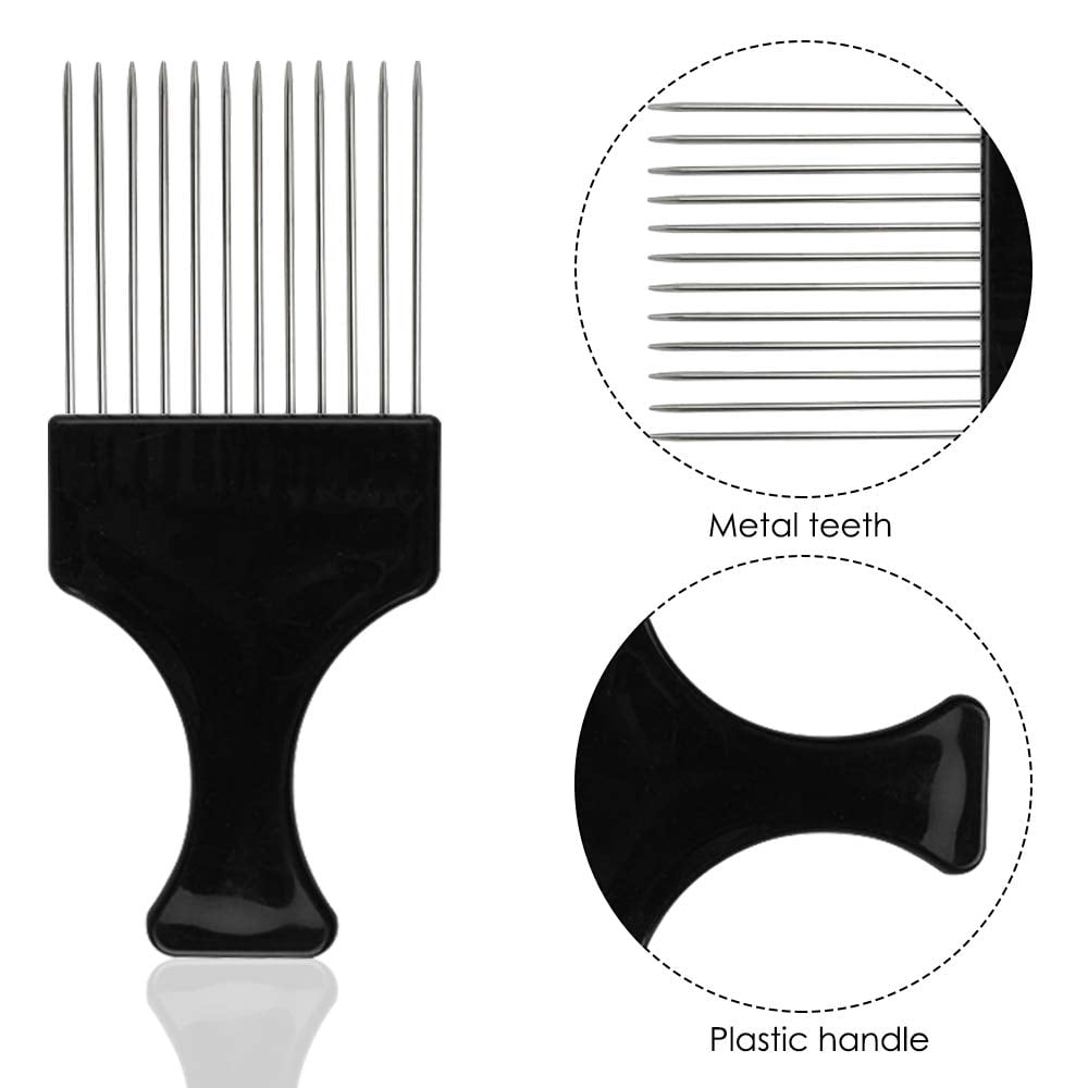 6 Packs Afro Comb Metal Pick Comb Curly,Afro Braid Pick Hairdressing Detangle Wig Braid Hair Styling Comb Styling Tool- Black