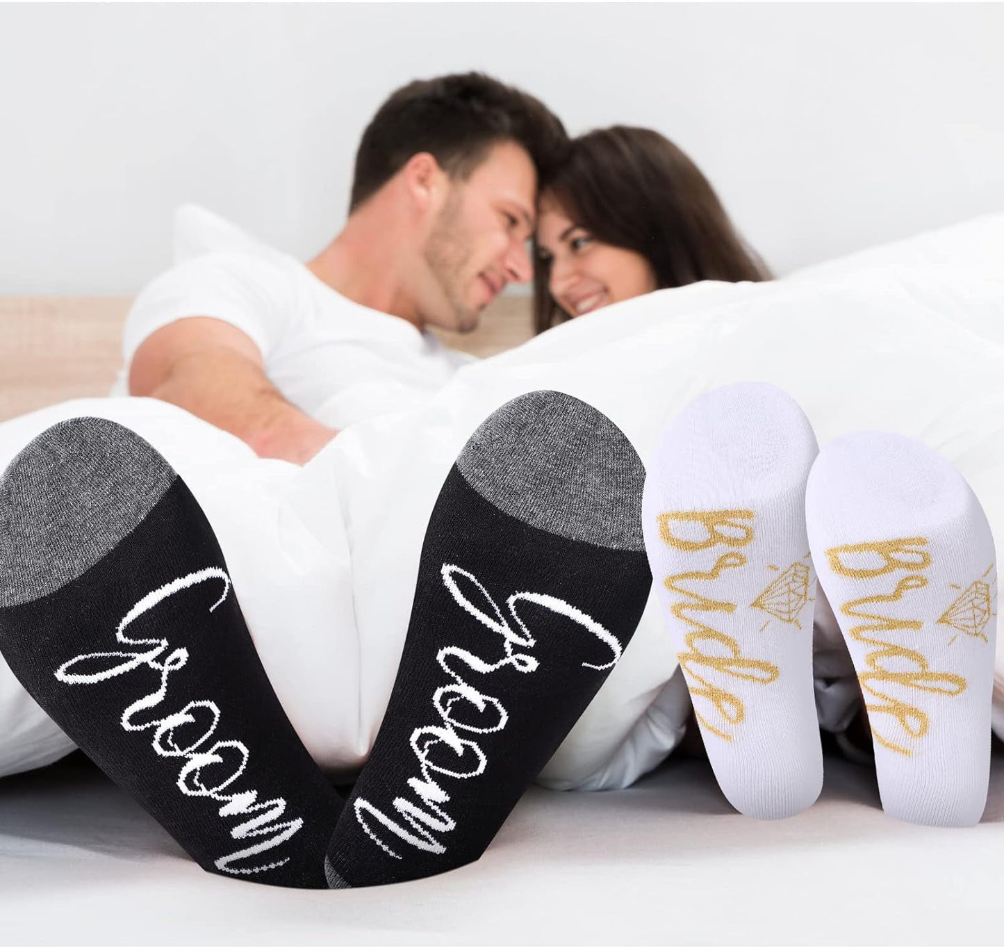 2 Pairs Wedding Socks, Groom and Bride Crew Socks, Novelty Socks, Engaged Socks Couple, Matching Wedding Socks for Engagement Party Couples
