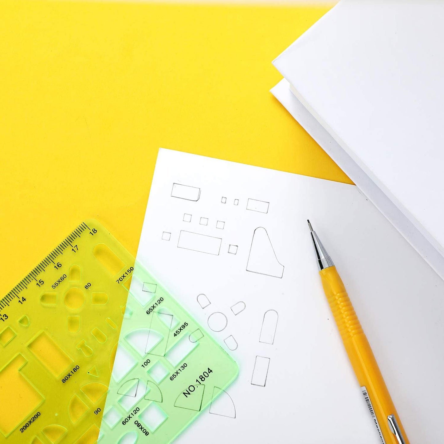6 Pieces Plastic Measuring Templates Building Formwork Stencils Geometric Drawing Rulers for Office and School, Clear Green