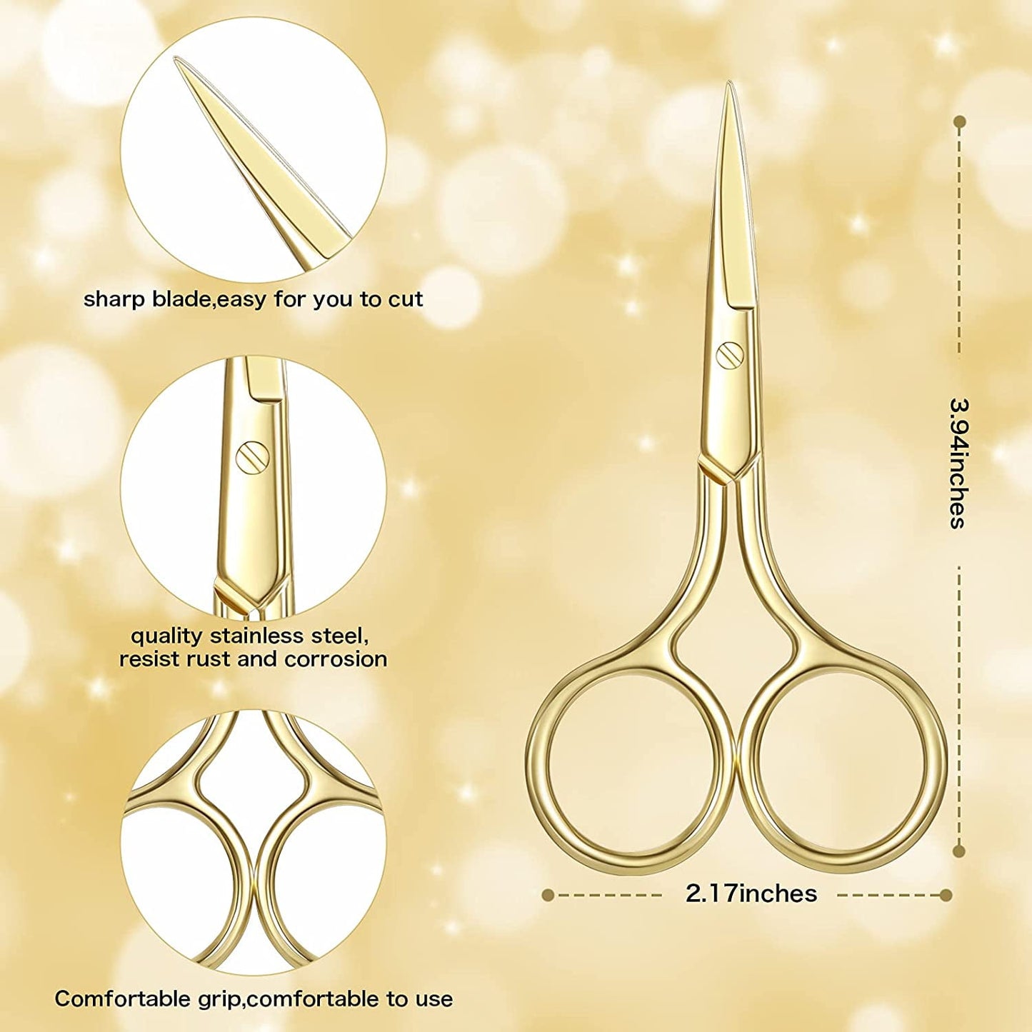 3 Pack Small Nose Scissors Facial Hair Scissors Mini Beauty Scissors Stainless Steel Trimming Pointed Scissor for Grooming Eyebrows, Nose, M