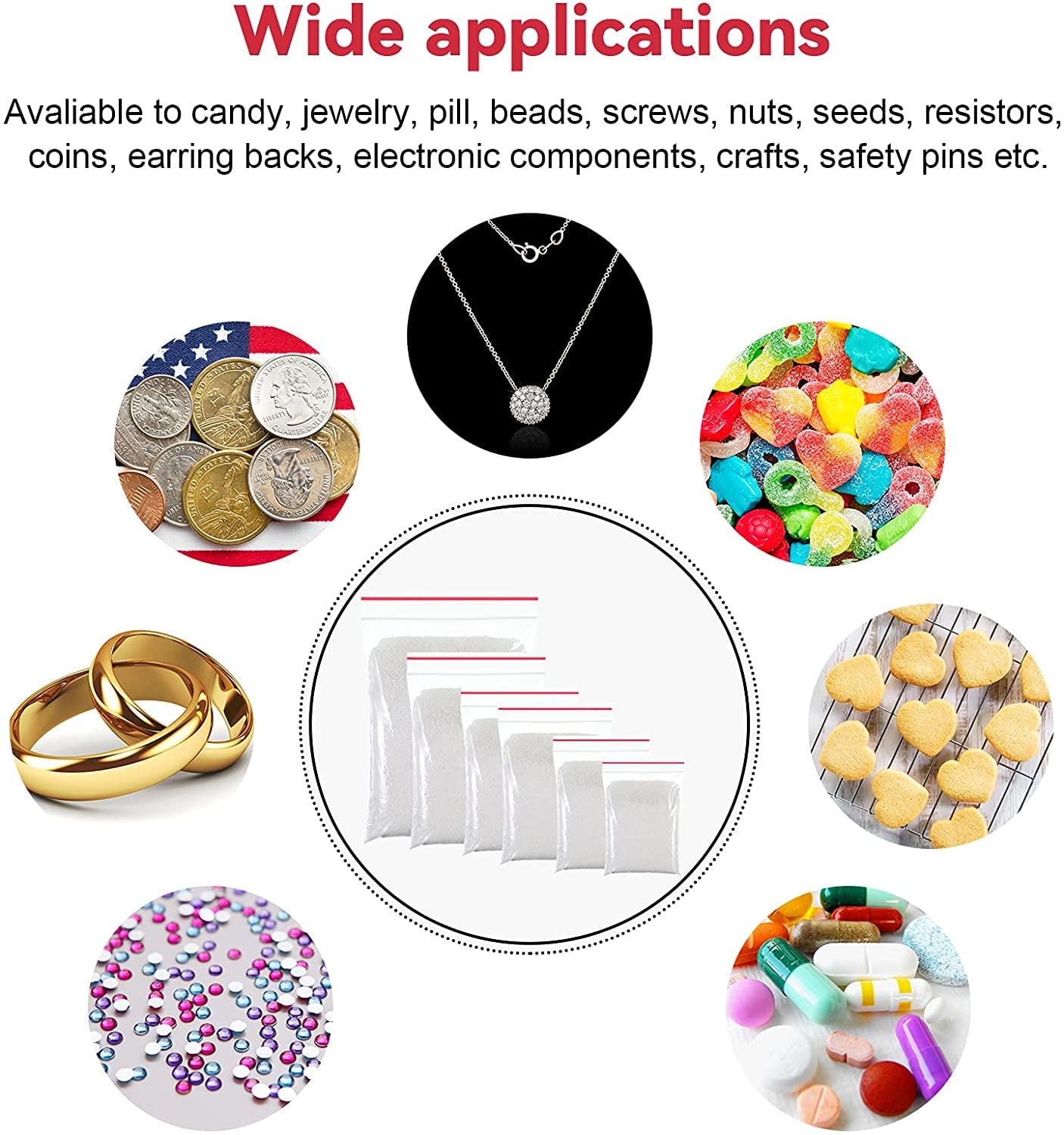 800 Pieces Small Ziplock Bags Clear Jewelry Bags, 4 Assorted Sizes, 1.6 x 2.4/2 x 3/2.5 x 3/2.5 x 3.5/3 x 4/4 x 6 Inch, Resealable Mini Zipl