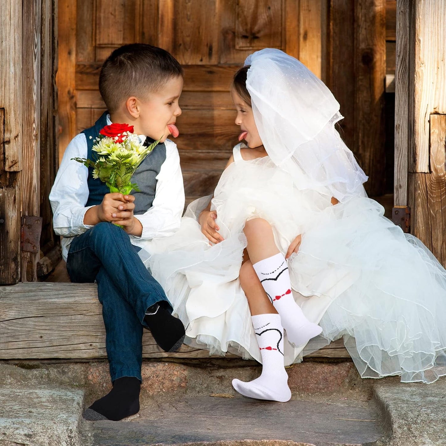 2 Pairs Wedding Socks, Groom and Bride Crew Socks, Novelty Socks, Engaged Socks Couple, Matching Wedding Socks for Engagement Party Couples