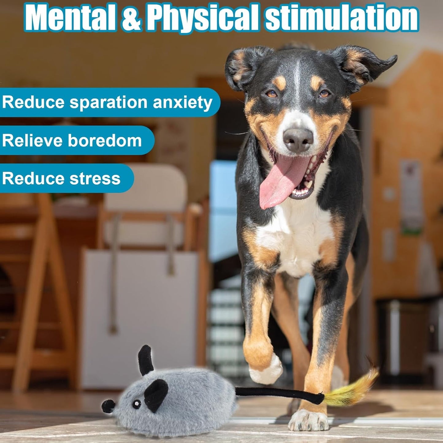 Mity rain Interactive Dog Toys, Fake Mouse Moving Dog Toy with Automatic Sensor, Dog Mouse Toy with Realistic Sound & Extended Tail, Automat