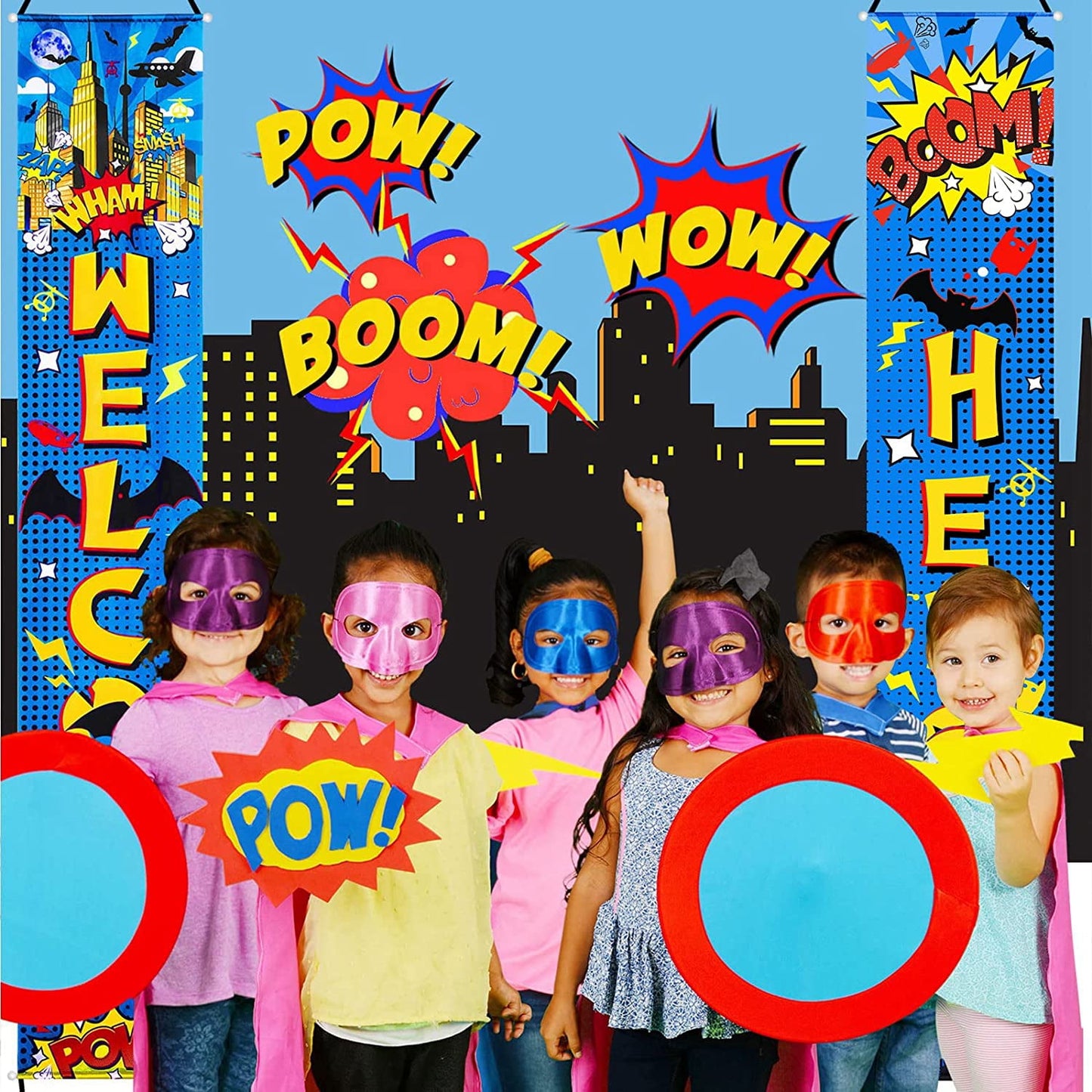 Hero Decorations Hero Backdrop Hero Porch Sign Banners Welcome Hanging Hero Decoration for Super Fun Hero Party Wall Decoration Door Action