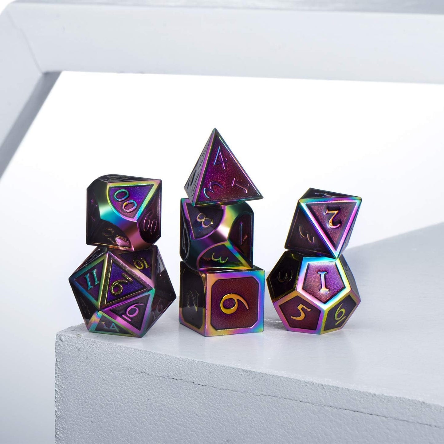 7 Pieces Metal Dices Set DND Game Polyhedral Solid Metal D&D Dice Set with Storage Bag and Zinc Alloy with Enamel for Role Playing Game Dung