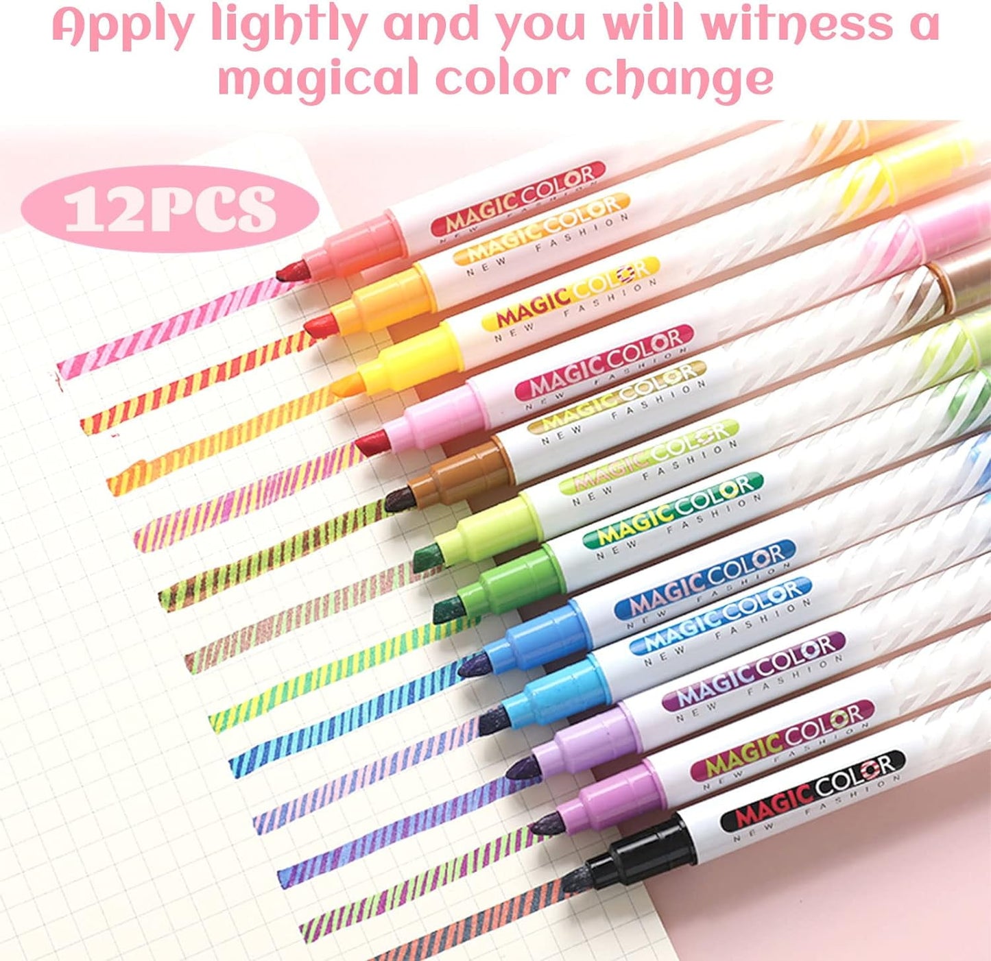 QUMENEY 18Pcs Magic Highlighter Marker Pens, Dual Tip Colored Curve Highlighter Pen, Assorted Colors Highlighters Changing Color Markers Pas