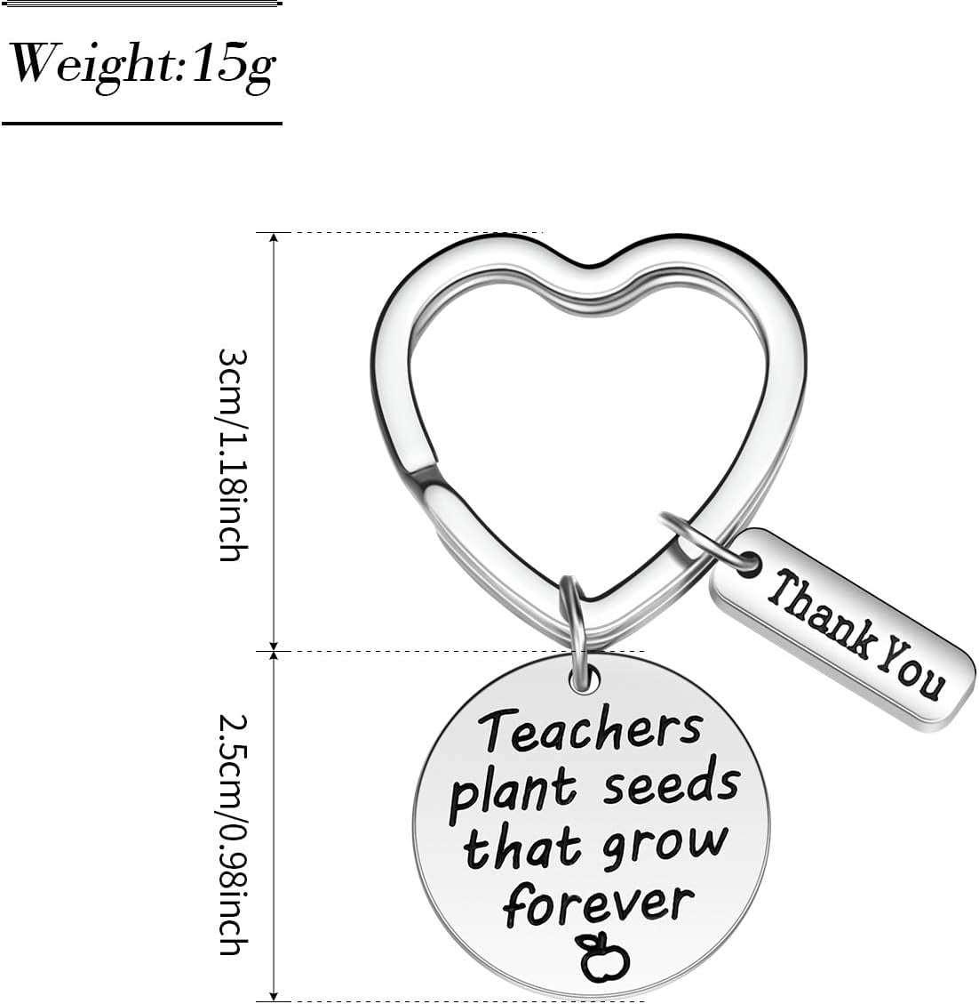 6 Pcs Teacher Appreciation Gift Keychain for Women Thank You Teacher Keychain Heart Shaped Keychain Inspirational 2023 Teacher's Day Jewelry
