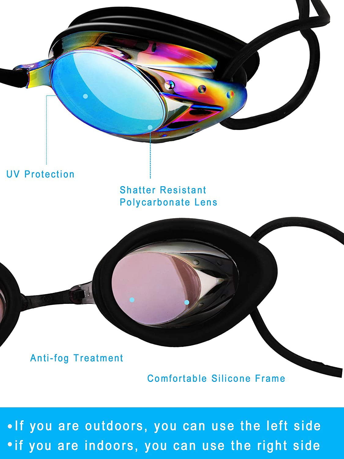 4 Pairs Triathlon Swim Goggles, Swimming Goggles Anti Fog Shatterproof UV Protection Goggles, Assorted Colors
