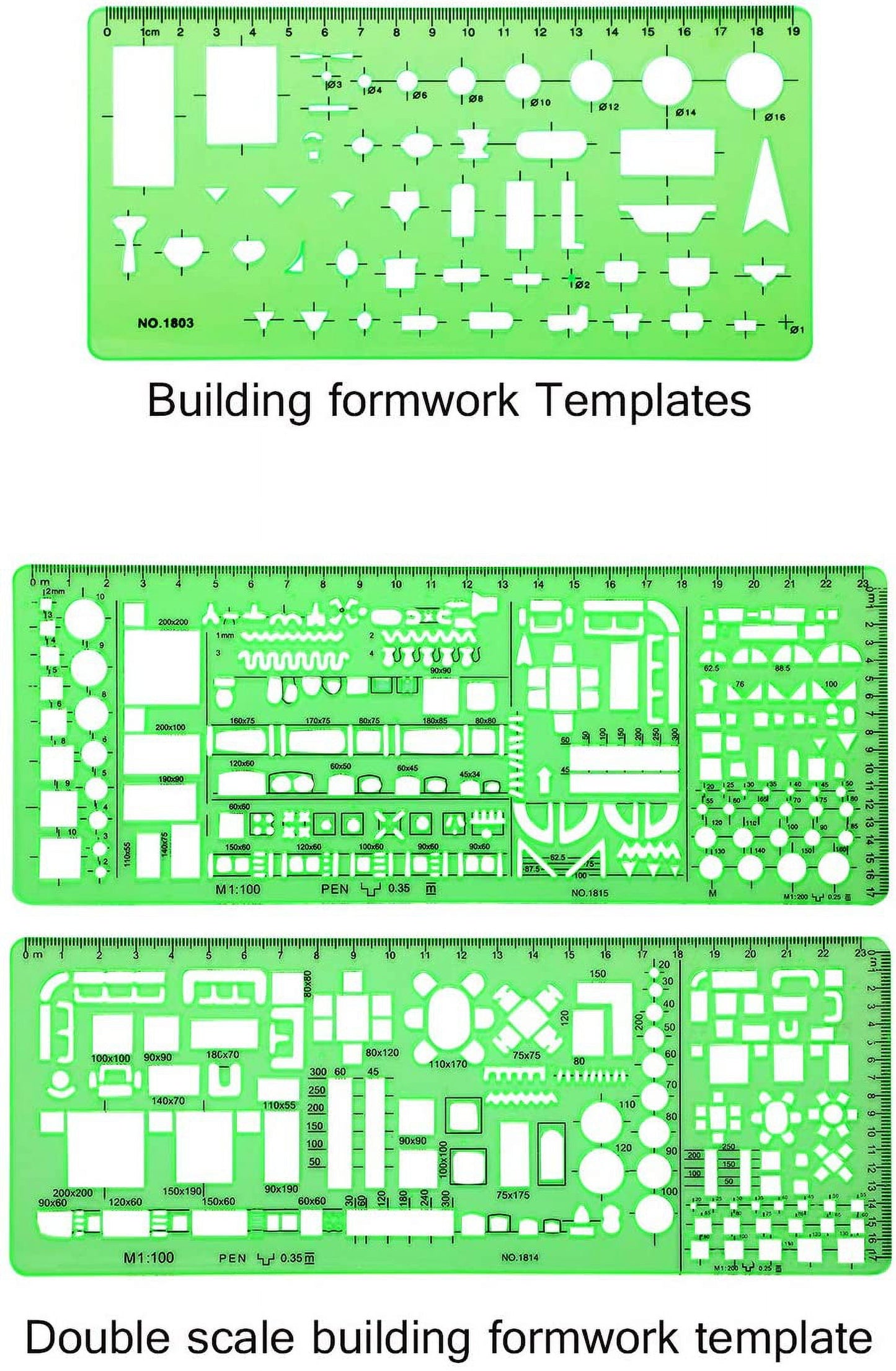 6 Pieces Plastic Measuring Templates Building Formwork Stencils Geometric Drawing Rulers for Office and School, Clear Green