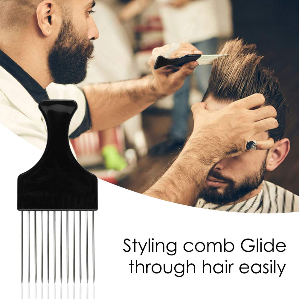 6 Packs Afro Comb Metal Pick Comb Curly,Afro Braid Pick Hairdressing Detangle Wig Braid Hair Styling Comb Styling Tool- Black