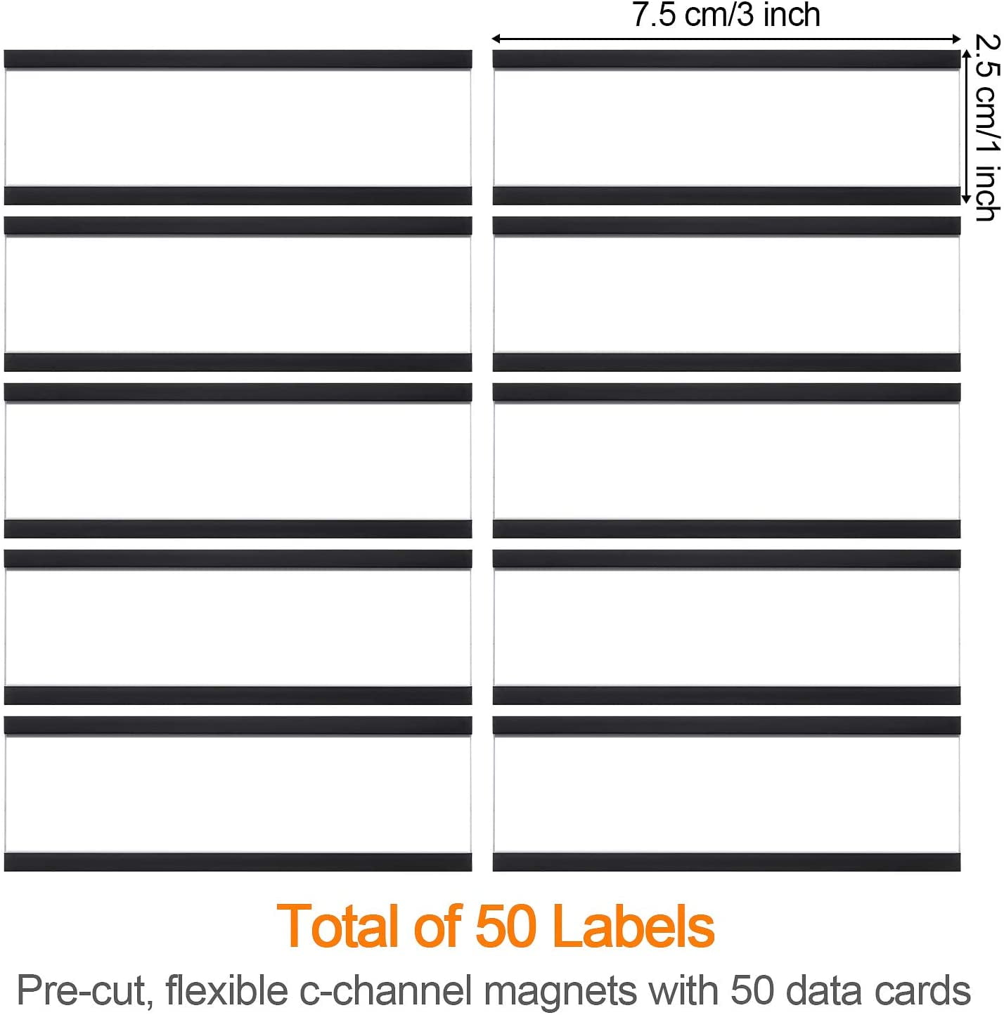 QUMENEY 50Pcs Magnetic Data Card Holders Magnetic Labels with Magnets and Cards for Metal Shelving, Metal Racks, Metal Mailboxes, 1 x 3 Inch