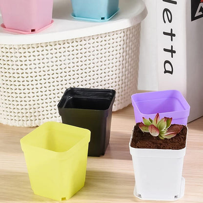 QUMENEY 21 Pack Colorful Flower Pots Square Plastic Plant Pots, Seedling Nursery Pots with Saucer for Succulents, Planter Container Indoor O