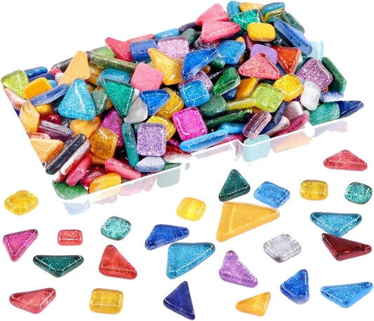 1 Lb Mixed Color Mosaic Tiles Shine Crystal Mosaic Tiles Assortment Kit, Glass Pieces for Home Decoration Crafts, DIY Craft, Plates, Picture