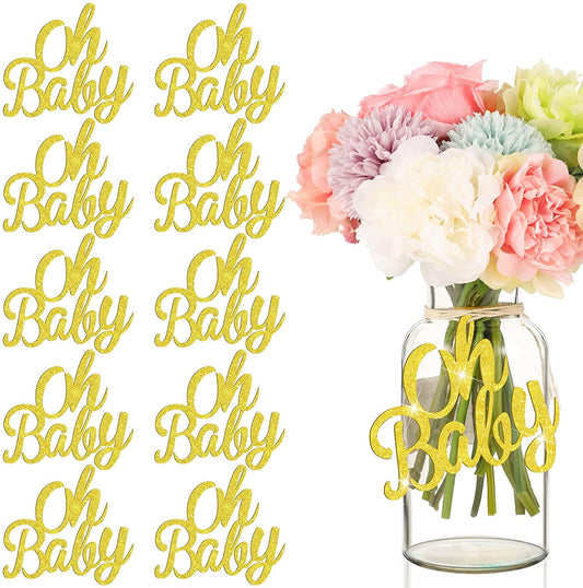 10 Pieces Baby Shower Cutout, Baby Table Centerpiece, Glitter Gender Reveal Party Decoration, Baby Shower Table Decoration with Rope for Hom