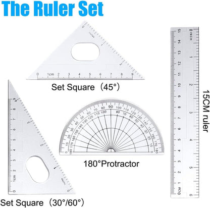 RETON Maths Set - Compass and Protractor Set Geometry Compass School Supplies Set - Drawing Compass Protractor Pencil Pencil Refill Eraser R