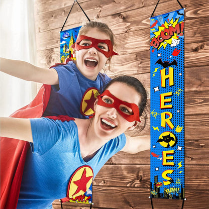 Hero Decorations Hero Backdrop Hero Porch Sign Banners Welcome Hanging Hero Decoration for Super Fun Hero Party Wall Decoration Door Action