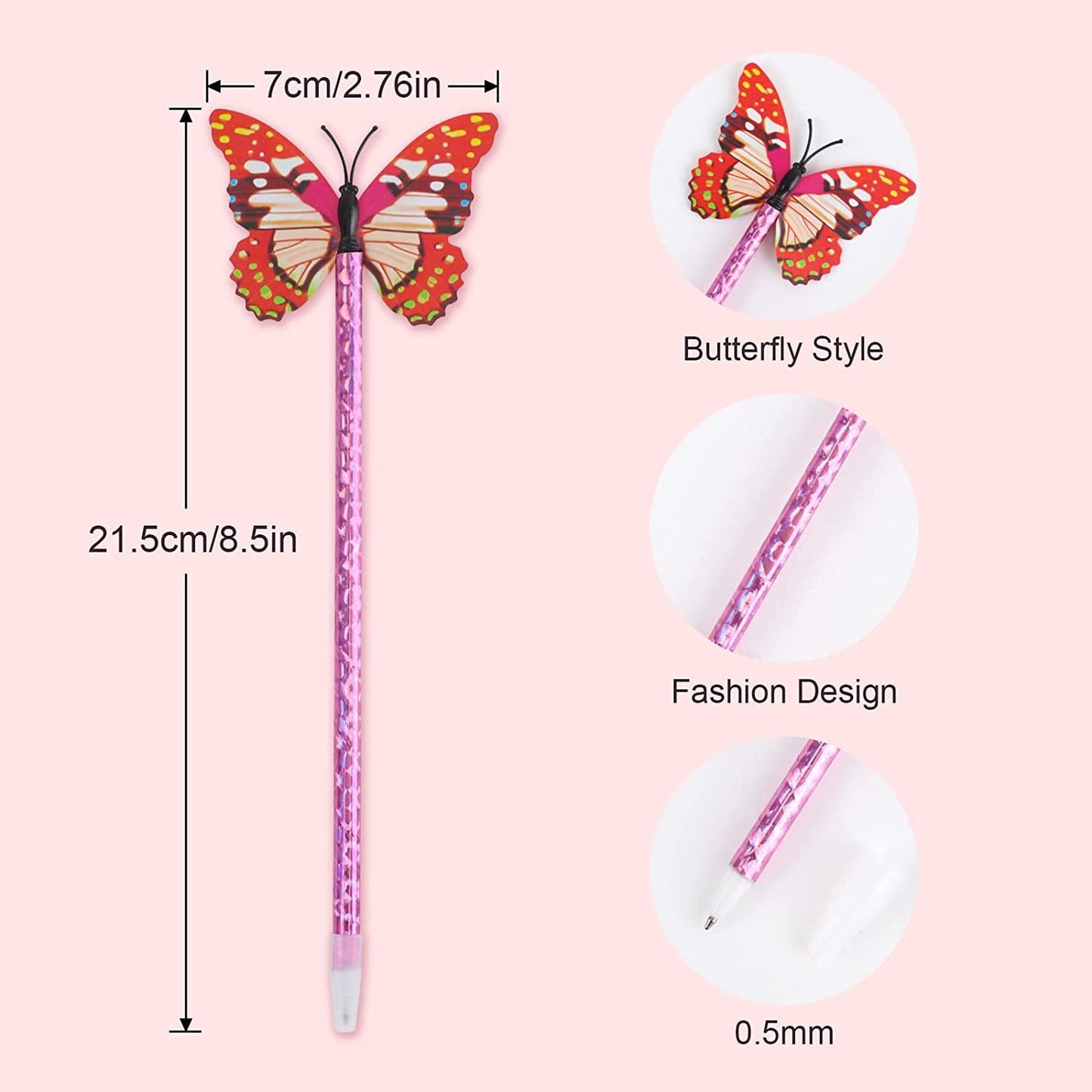 24 Pack Butterfly Ballpoint Pens, Novelty Pens Fine Point 0.5, Cute Writing Pens for Kids Students Women Girls Gifts, Bulk Pens for School O