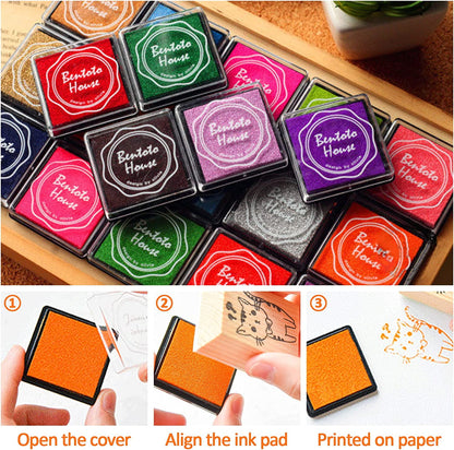 RETON 20 Colors Ink Pad Stamps, Washable Safe Craft Inkpad for Rubber Stamps, Rainbow DIY Fingerprint Stamp Pad for Scrapbooking Supplies, K