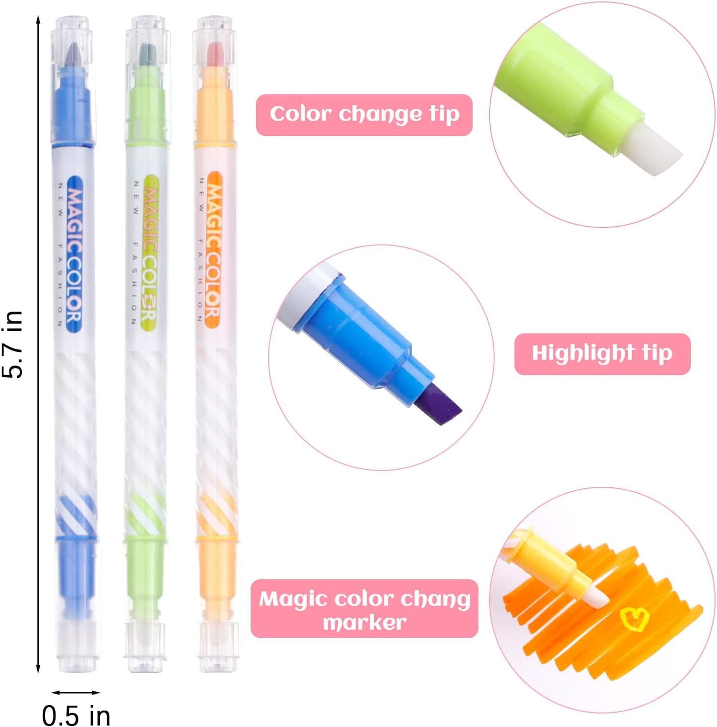 QUMENEY 18Pcs Magic Highlighter Marker Pens, Dual Tip Colored Curve Highlighter Pen, Assorted Colors Highlighters Changing Color Markers Pas