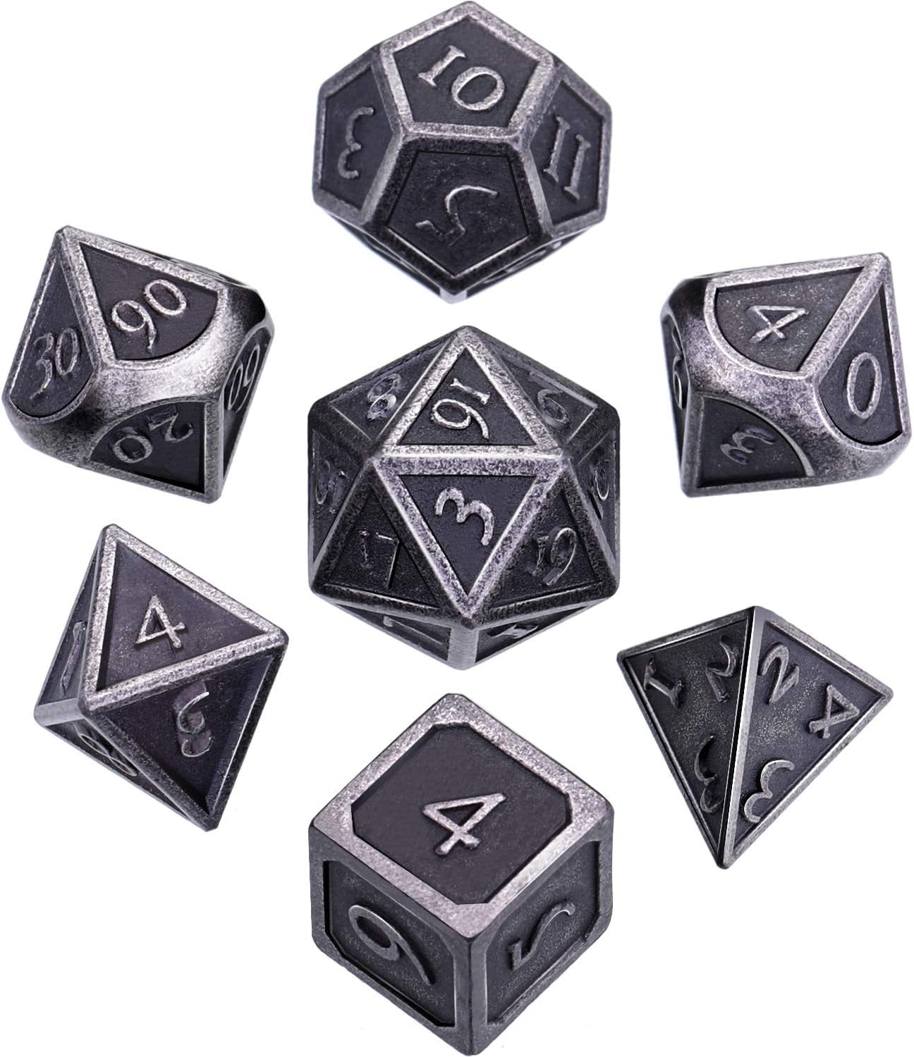 7 Pieces Metal Dices Set DND Game Polyhedral Solid Metal D&D Dice Set with Storage Bag and Zinc Alloy with Enamel for Role Playing Game Dung