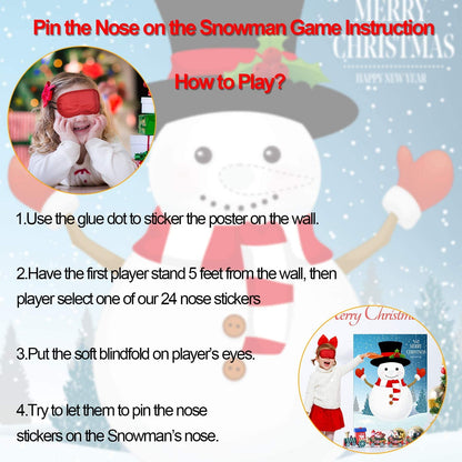 Christmas Party Pin Games Set Pin The Nose on The Snowman Pin The Beard on The Santa Claus Pin The Nose on The Reindeer for New Year Xmas Pa