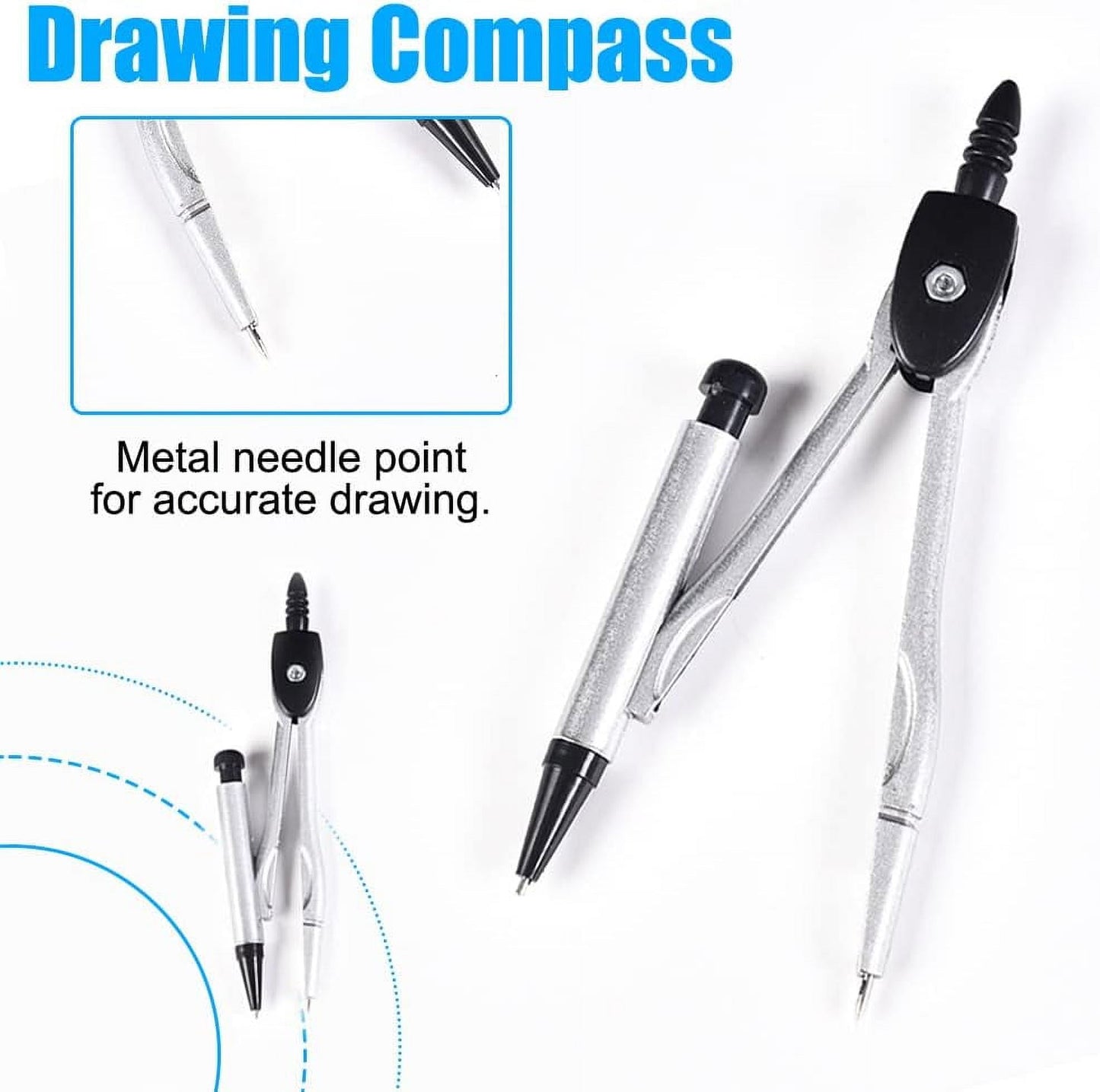 RETON Maths Set - Compass and Protractor Set Geometry Compass School Supplies Set - Drawing Compass Protractor Pencil Pencil Refill Eraser R