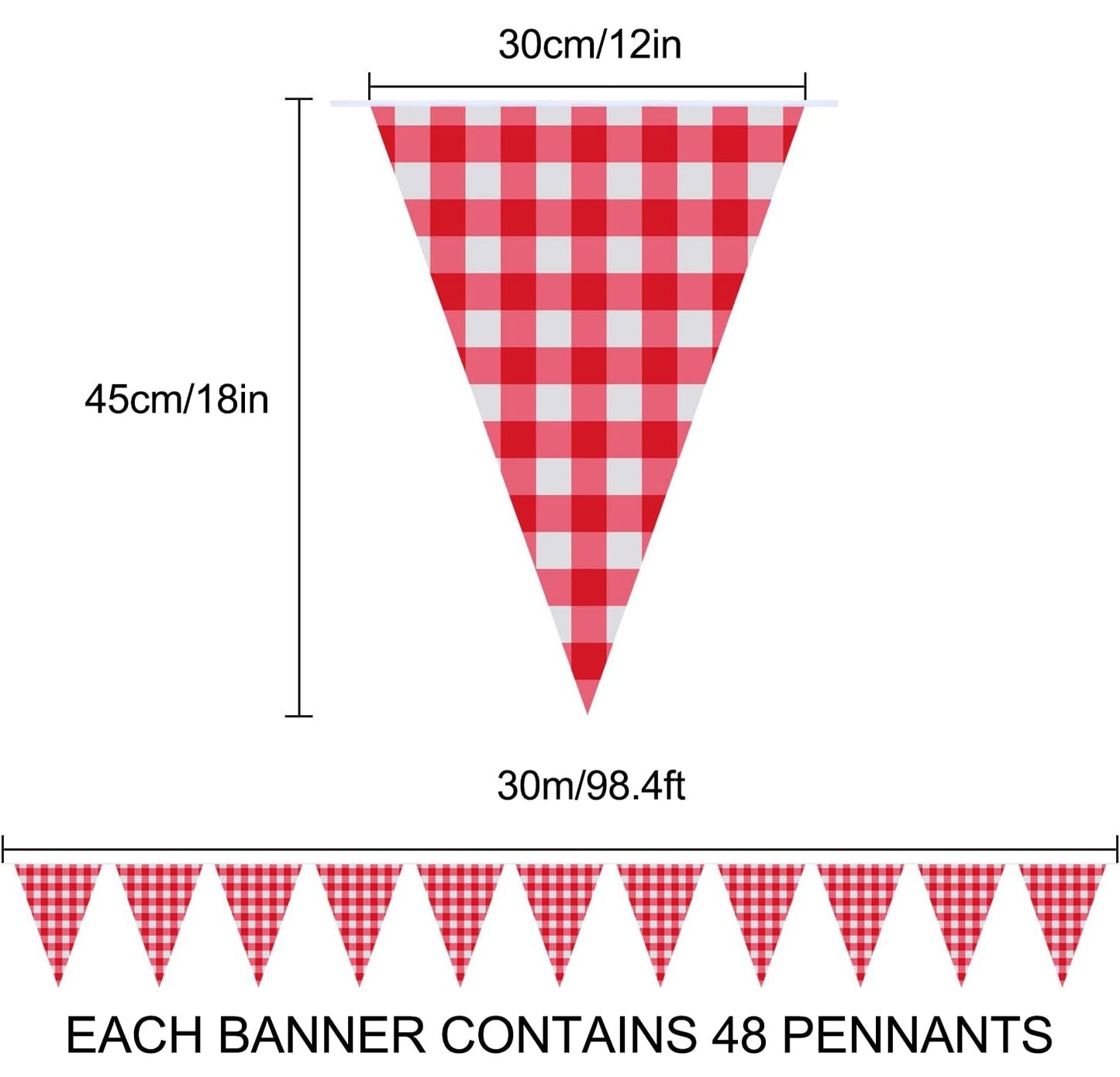 98.4 Feet Large Plastic Red and White Checkered Pennant Banner Gingham Triangle Banner Red and White Banner for Picnic BBQ Birthday Christma