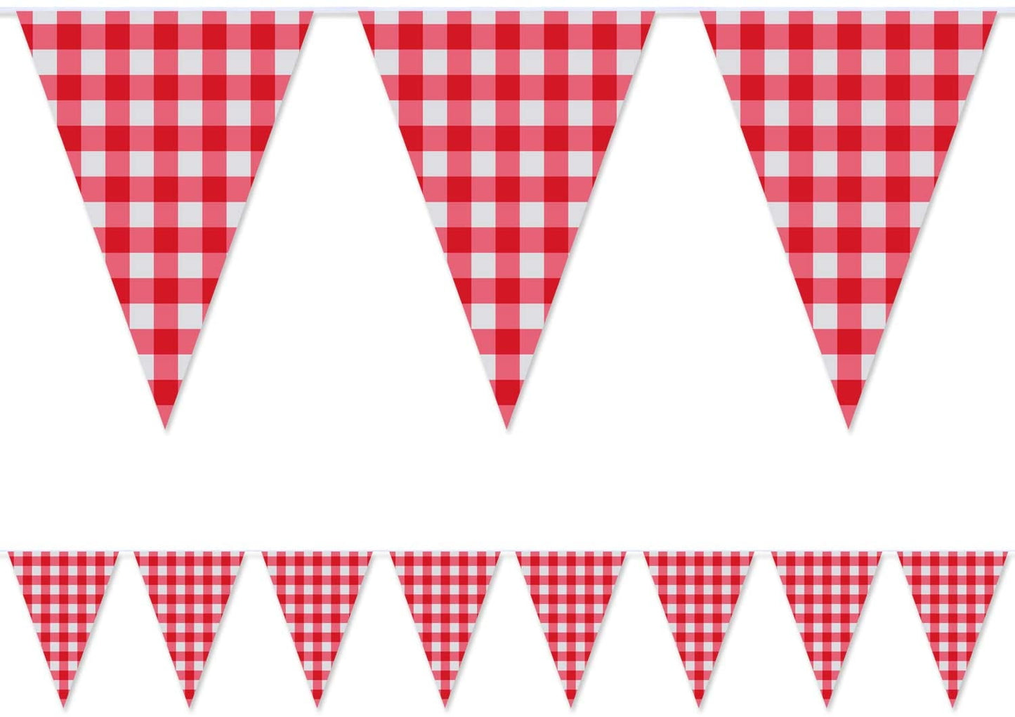 98.4 Feet Large Plastic Red and White Checkered Pennant Banner Gingham Triangle Banner Red and White Banner for Picnic BBQ Birthday Christma