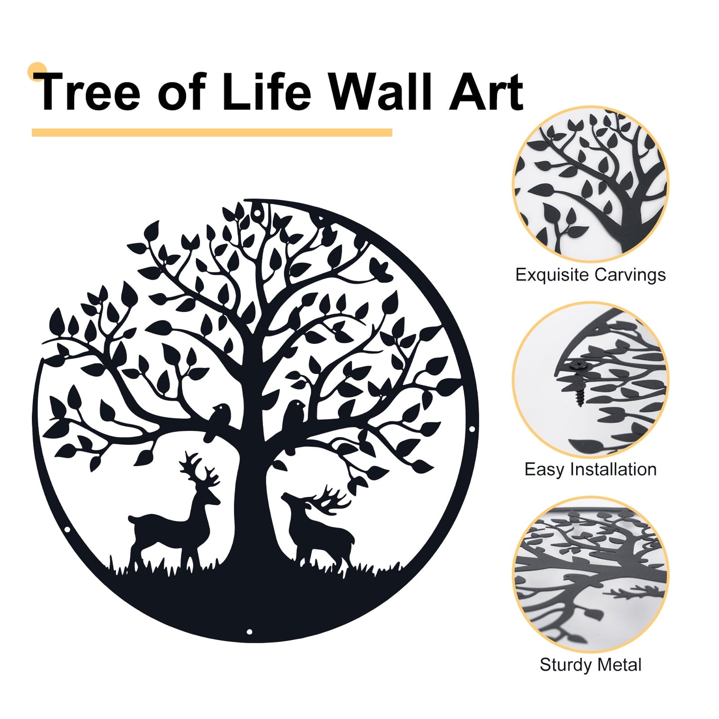 RETON Metal Wall Art Decor Tree of Life Sculptures Family Tree Wall Decor Hanging Garden Sculptures for Bedroom Living Room Indoor Outdoor D