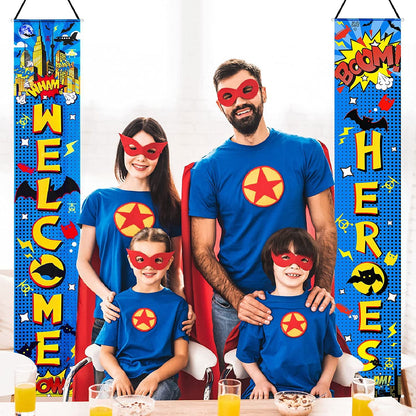 Hero Decorations Hero Backdrop Hero Porch Sign Banners Welcome Hanging Hero Decoration for Super Fun Hero Party Wall Decoration Door Action