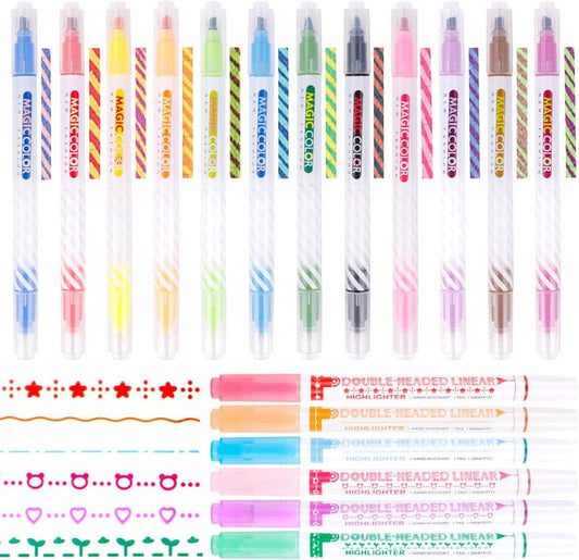 QUMENEY 18Pcs Magic Highlighter Marker Pens, Dual Tip Colored Curve Highlighter Pen, Assorted Colors Highlighters Changing Color Markers Pas