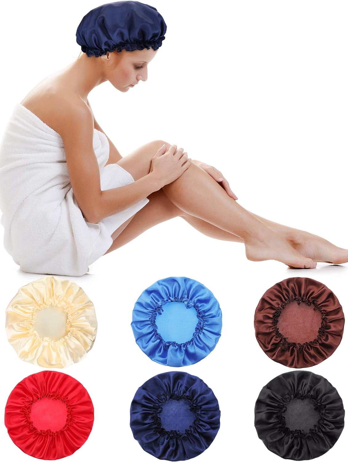 6 Pieces Sleep Cap Satin Bonnet Sleeping Hat Soft Elastic Night Hair Cover for Women Girls