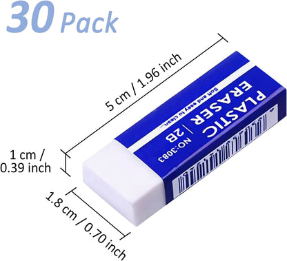 RETON 30 Pack Pencil Eraser, Soft White Erasers for Kids, Erase Easily Eraser Bulk for Artists Teachers Drawing School Office (2 x 0.70 x 0.