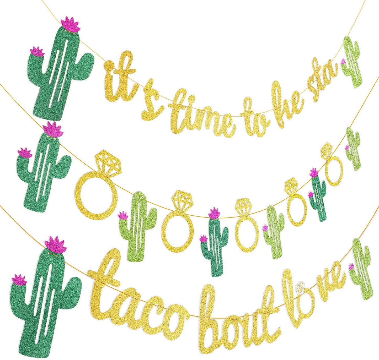 3 Pieces Mexican Fiesta Glitter Banner Taco Bout Love It's Time to Fiesta Cactus Pattern Garland Flag for Baby Shower Bridal Wedding Engagem